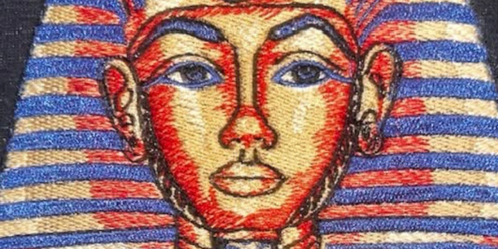 Digitized embroidery design of King Tut on a bookbag for a client